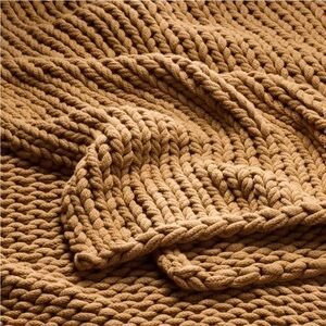 CASALUNA NEW oversized hand knit bed throw  -warm brown -50x70